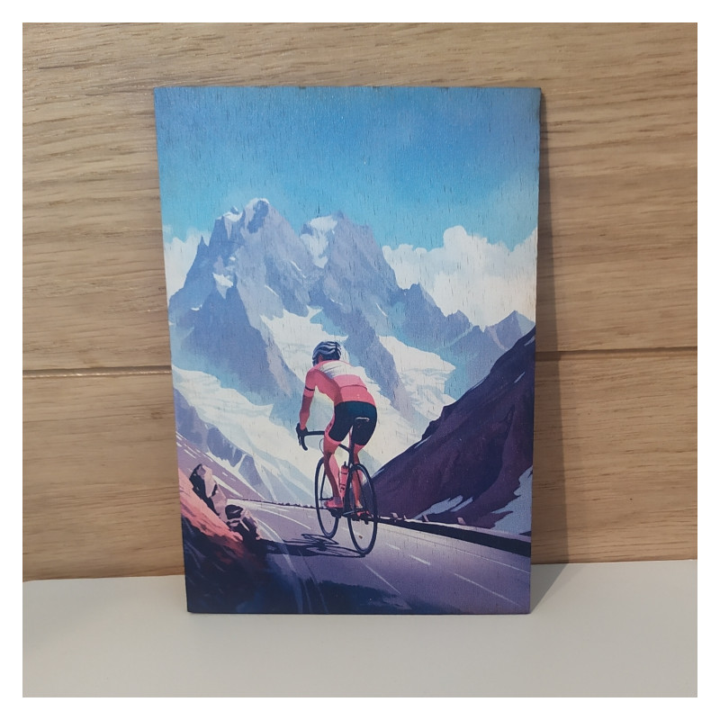 Carte postal en bois  vélo montagne