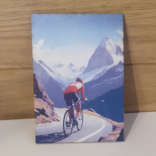 Carte postal en bois vélo french Alpes