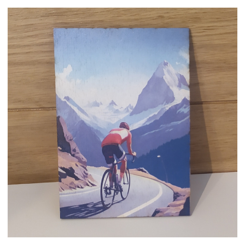 Carte postal en bois vélo french Alpes