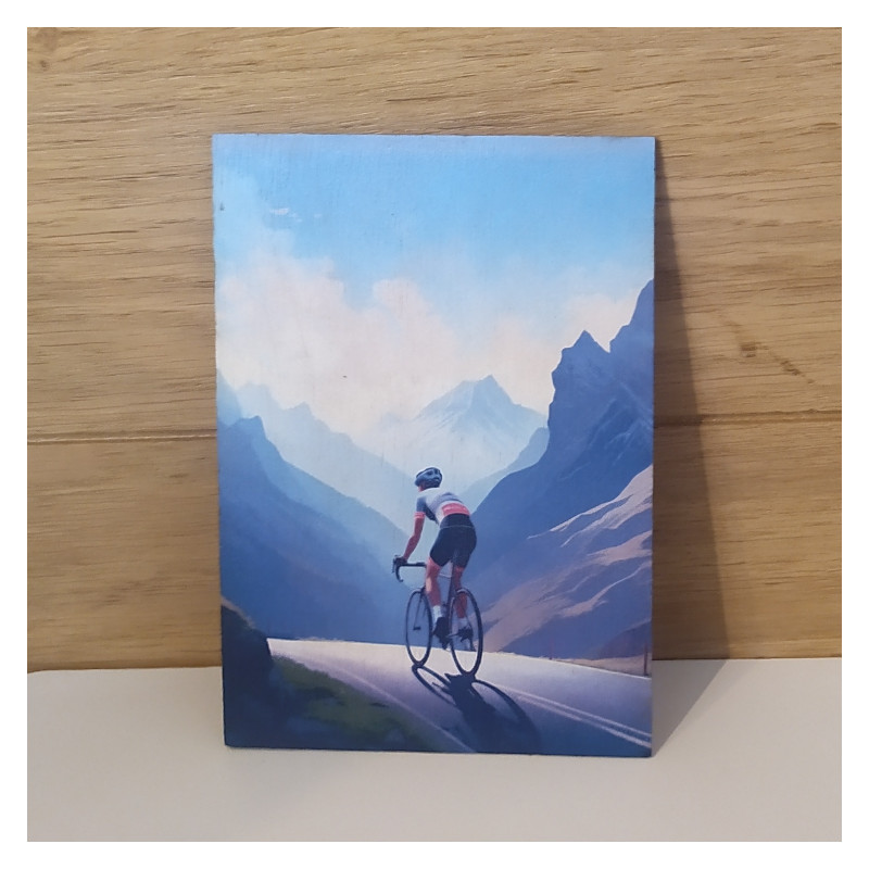 Carte postal en bois  vélo montagne