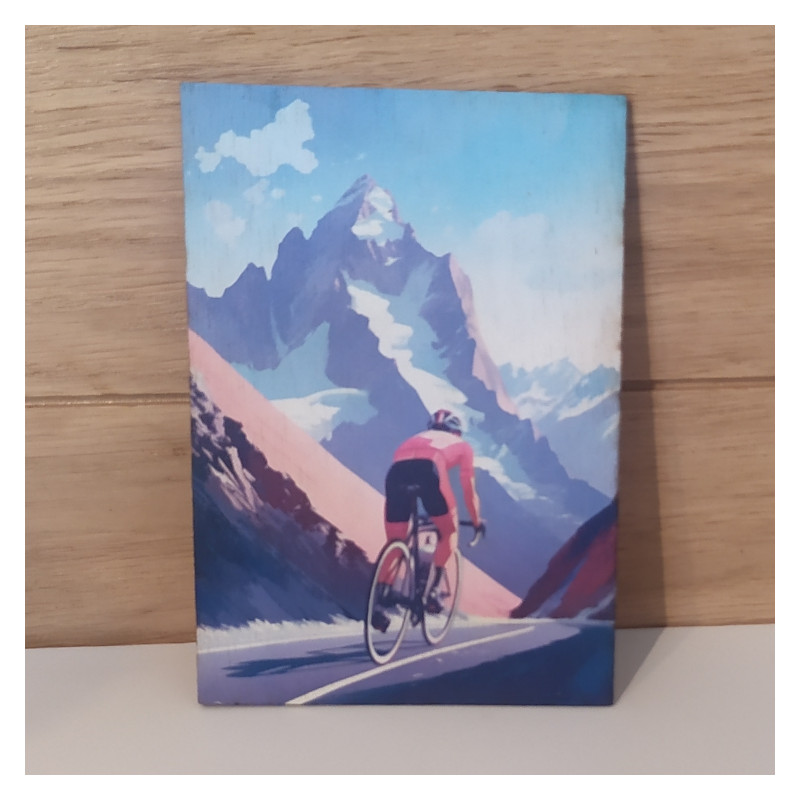 Carte postal en bois vélo Alpes d'Huez