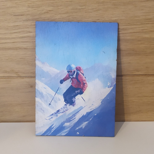 Carte postal en bois skieur free ride