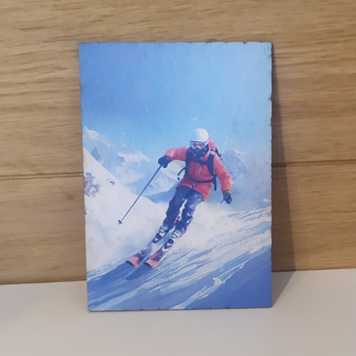Carte postal en bois skieur free ride 2