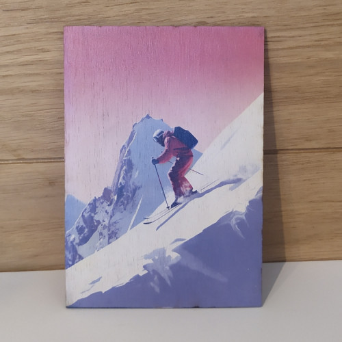 Carte postal en bois skieur free ride 3