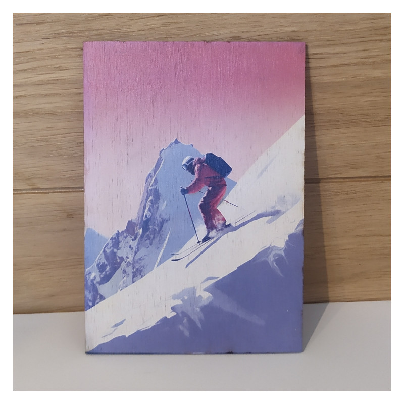 Carte postal en bois skieur free ride 3