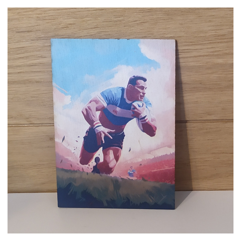 Carte postal en bois rugby France essaie