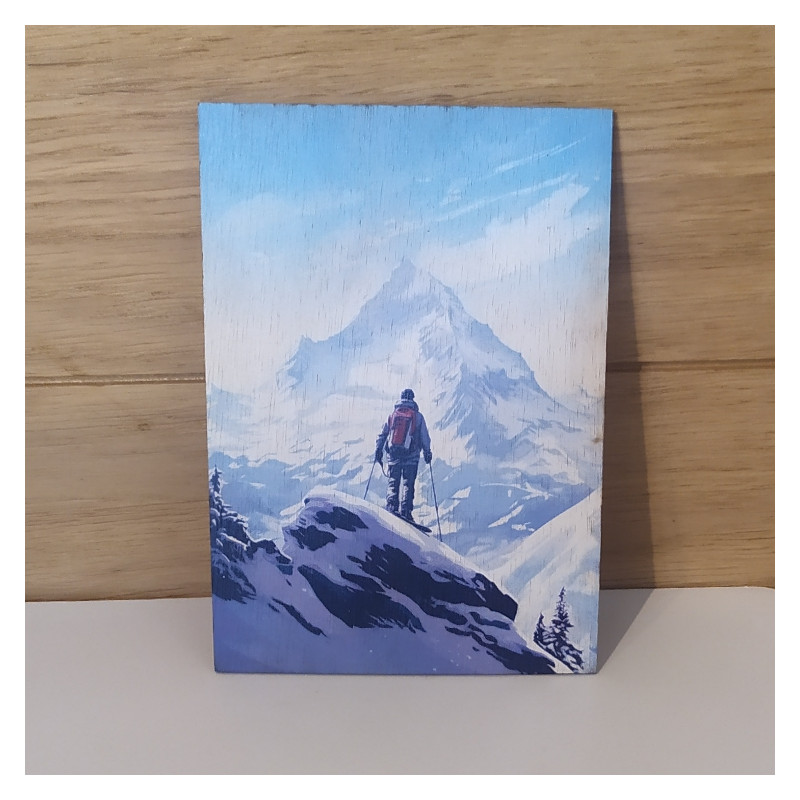 Carte postal en bois randonneur montagne
