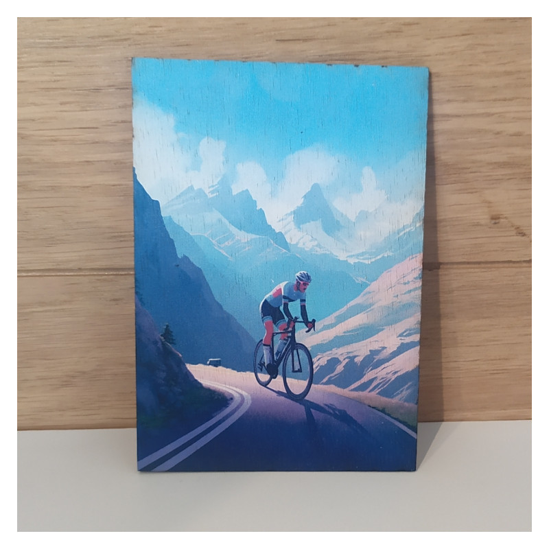 Carte postal en bois  vélo montagne