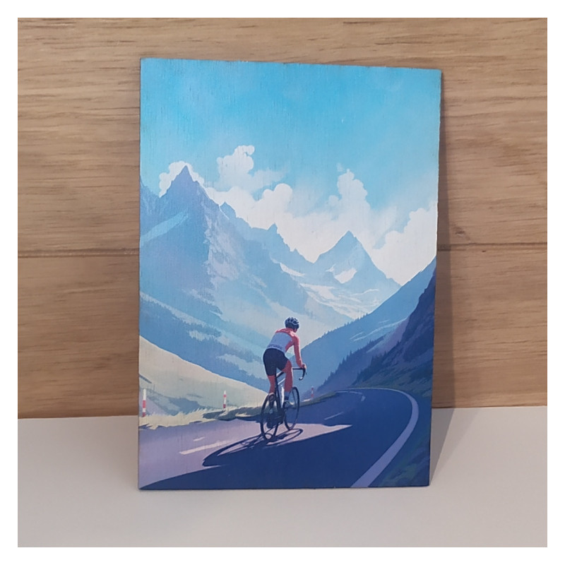 Carte postal en bois  vélo montagne