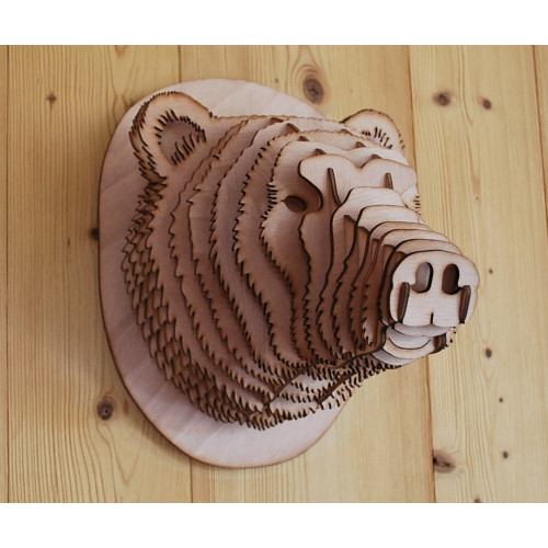 3d wooden bear head 30cm