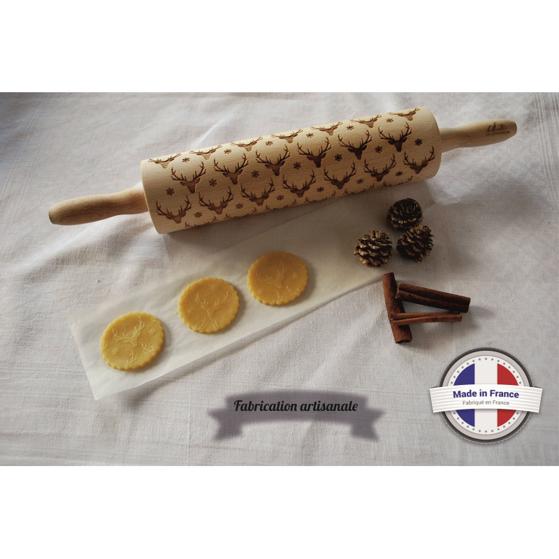 Snowflake deer pattern rolling pin.