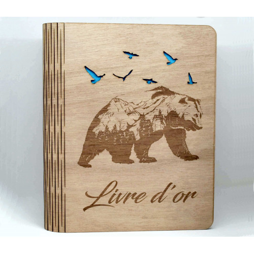 Wooden book, guestbook, cutout bear pattern, customizable