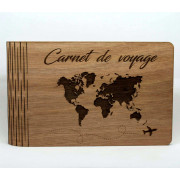 travel diary, world map, wooden book / customizable photo album