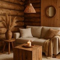 Create a chalet atmosphere at home with natural wooden decor items.