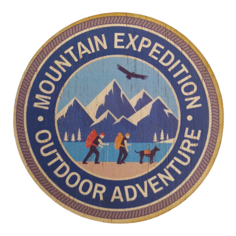 Décoration murale ronde en bois Mountain Expedition — contreplaqué 3mm, fabriquée en France
