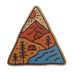 Magnet imprimé en bois Montagne et Rivière — 5 cm, contreplaqué 3mm, fabriqué en France