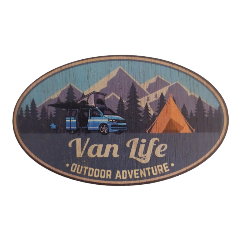 Magnet imprimé en bois Van Life — 5 cm, contreplaqué 3mm, fabriqué en France