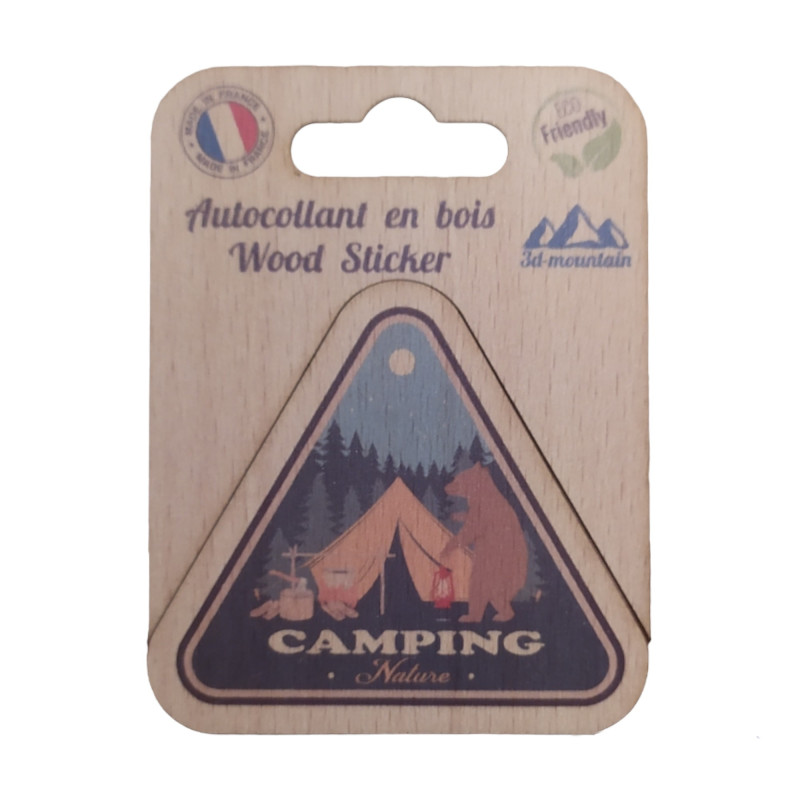 Sticker en bois Camping Nature — 9,4x7 cm, biodégradable, fabriqué en France