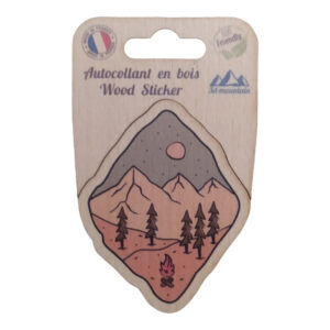 Sticker en bois Désert et Feu — 11,1x7 cm, biodégradable, fabriqué en France