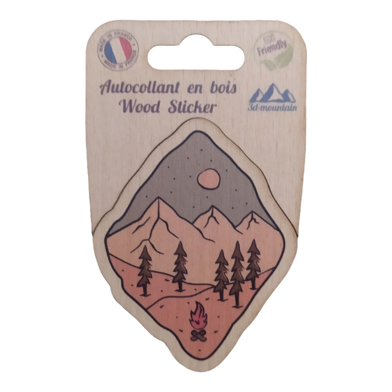 Sticker en bois Désert et Feu — 11,1x7 cm, biodégradable, fabriqué en France