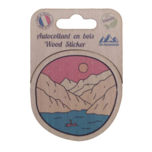 Sticker en bois Lac et Barque — 10x7 cm, biodégradable, fabriqué en France
