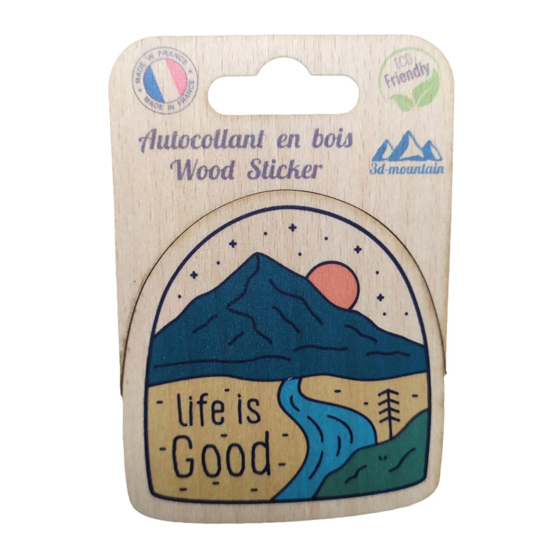 Sticker en bois Life is Good — 10,3x7 cm, biodégradable, fabriqué en France