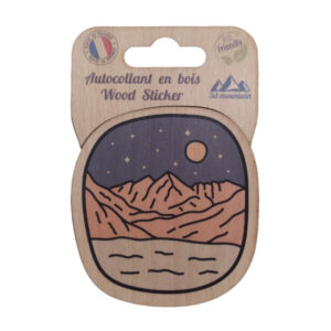 Sticker en bois Montagne et Désert — 10,5x7 cm, biodégradable, fabriqué en France