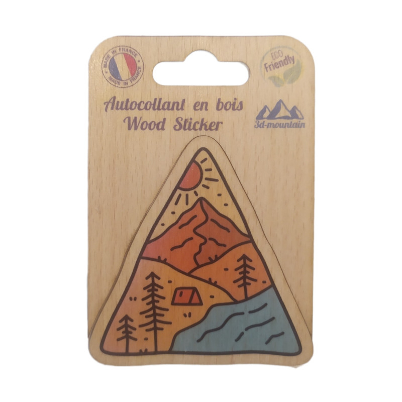 Sticker en bois Montagne et Rivière — 10,3x7 cm, biodégradable, fabriqué en France