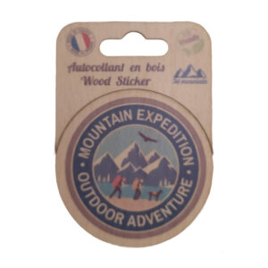 Sticker en bois Mountain Expedition — 10x7 cm, biodégradable, fabriqué en France