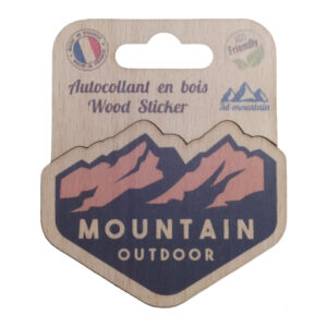 Sticker en bois Mountain Outdoor — 9x7,6 cm, biodégradable, fabriqué en France