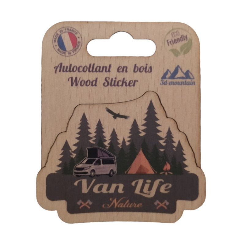 Sticker en bois Van Life Nature — 7,5x8,9 cm, biodégradable, fabriqué en France