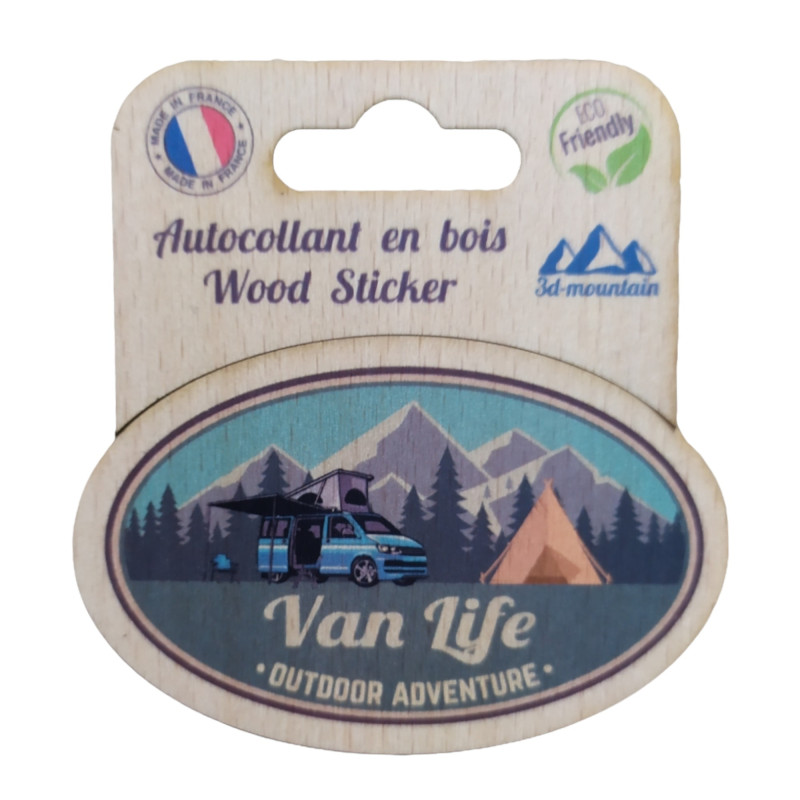 Sticker en bois Van Life — 8,7x8,3 cm, biodégradable, fabriqué en France