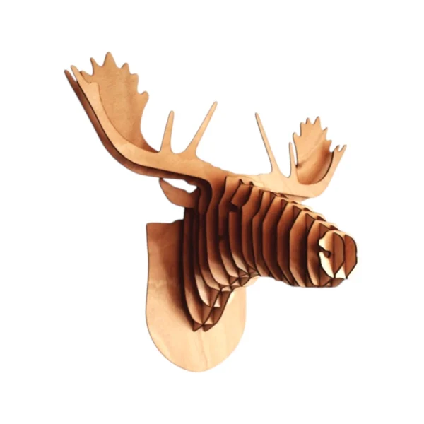 Tête de caribou en bois 3D Mountain une fois montée