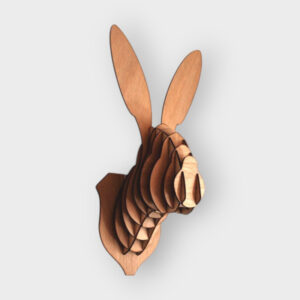 Tête de lapin en bois — puzzle 3D 45 cm contreplaqué, fabriqué en France