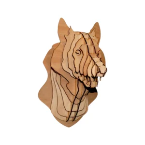 Tête de loup 3D en bois — 36 cm
