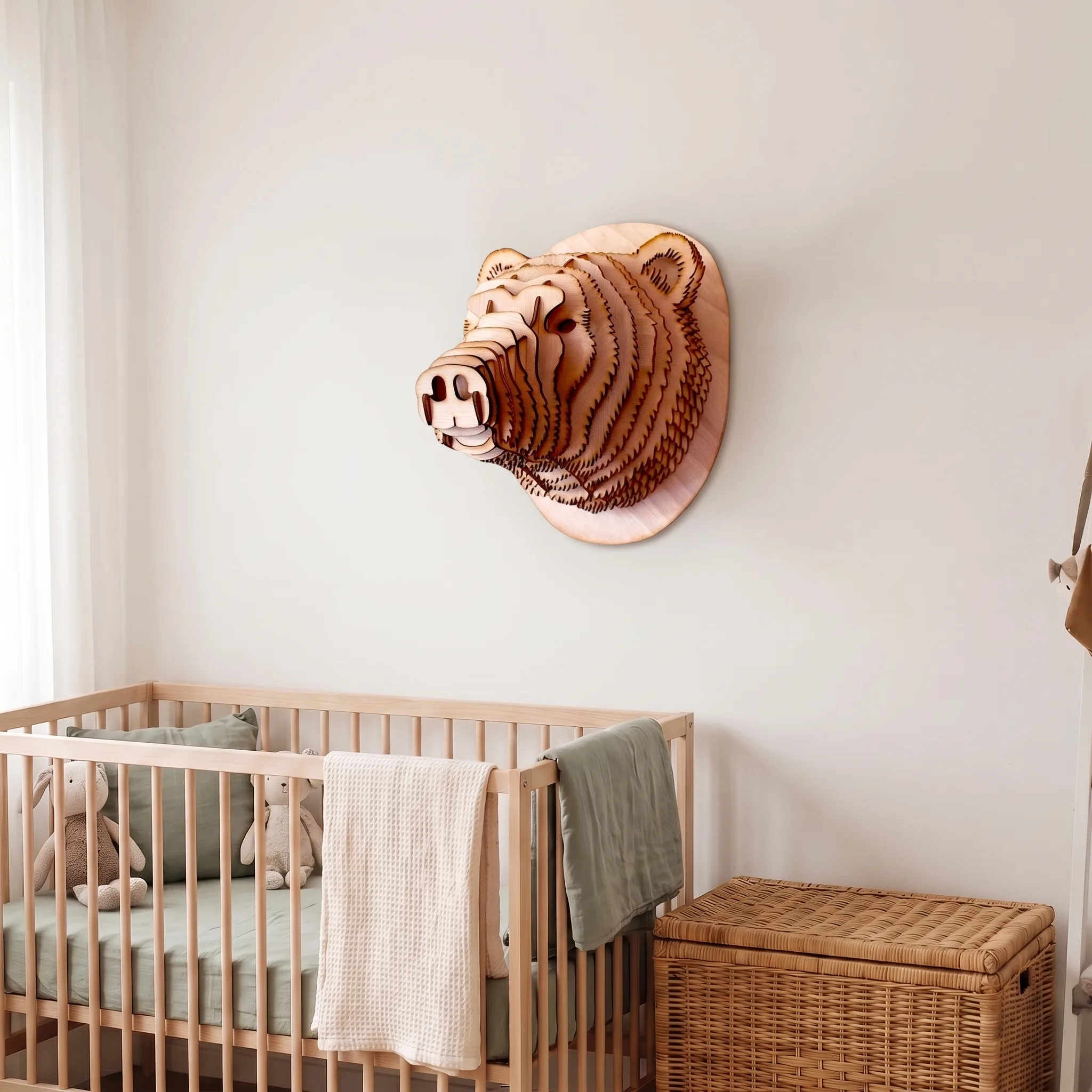 3D Bärenkopf aus Holz zur Wandmontage im Kinderzimmer, 3D-Sperrholz-Berg-Holzpuzzle