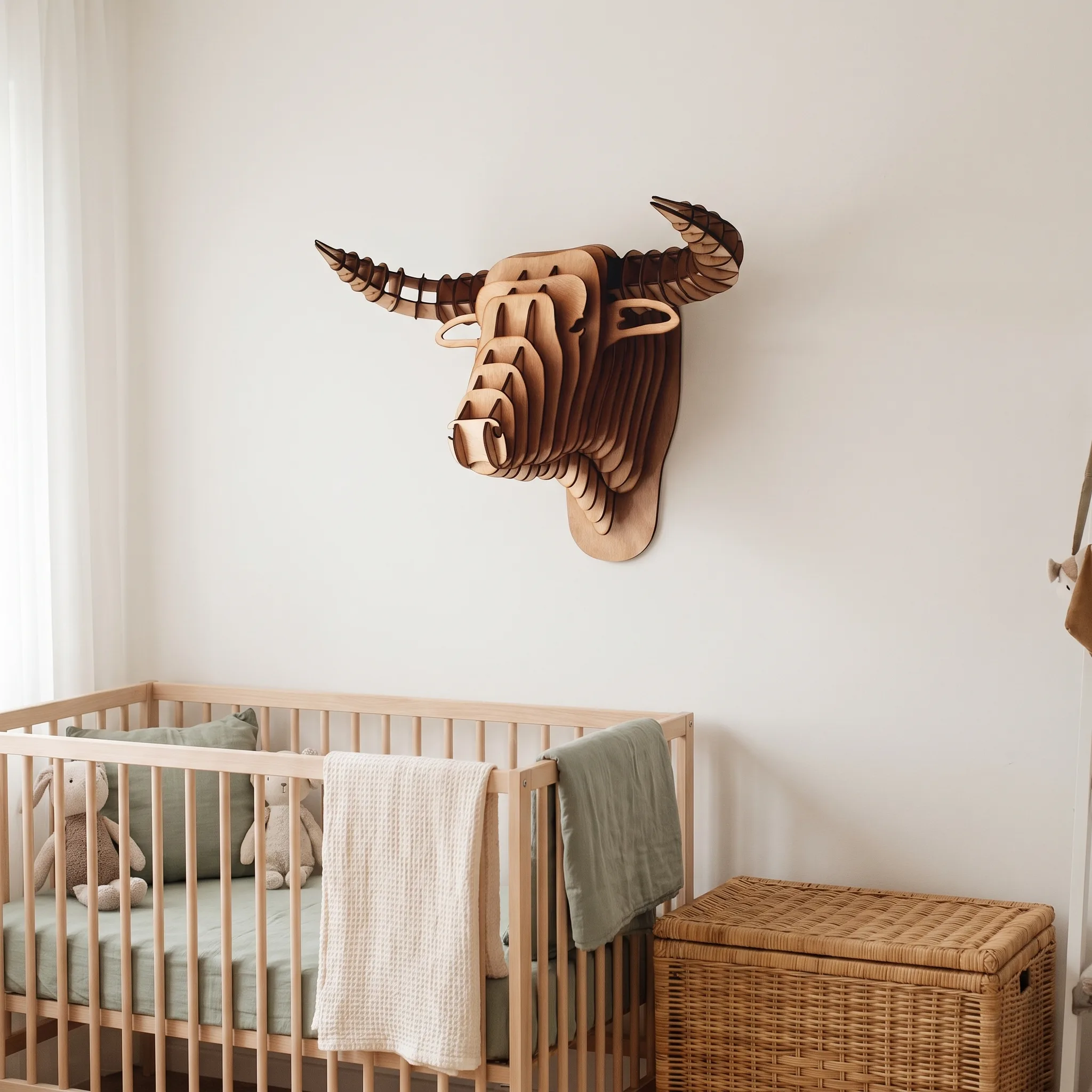 Tête de taureau en bois — grand format 64 cm - Imagen 5