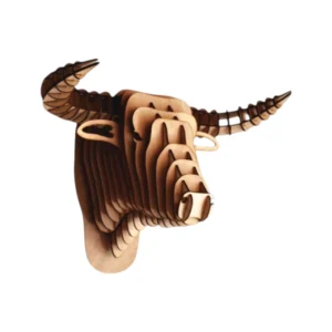 Tête de taureau en bois grand format puzzle 3D montée au mur, décoration intérieure artisanale 3D Mountain