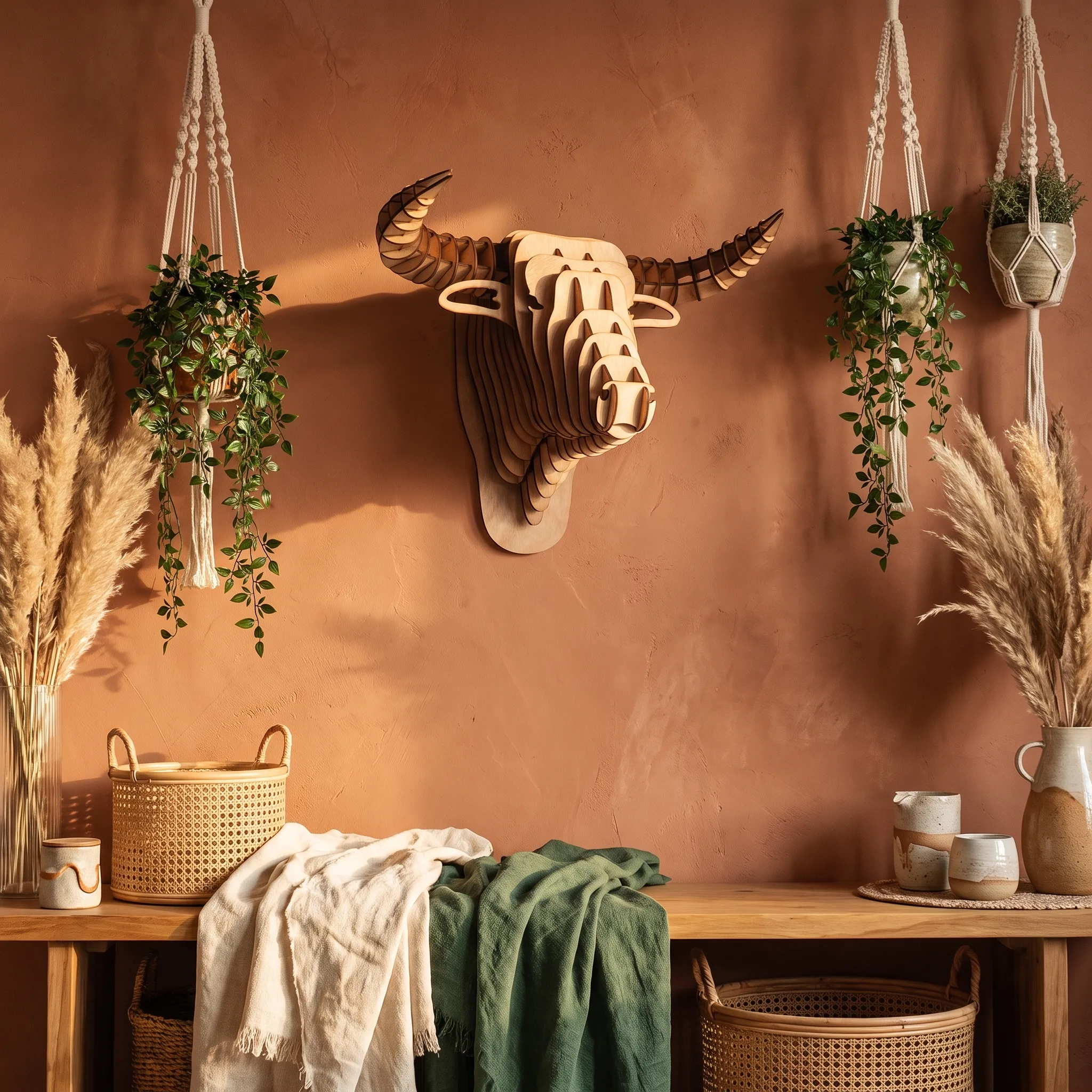 Tête de taureau en bois — grand format 64 cm - Imagen 8