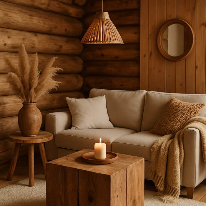 Ambiance chalet en bois naturel — décoration murale et trophées animaux 3D — 3D Mountain