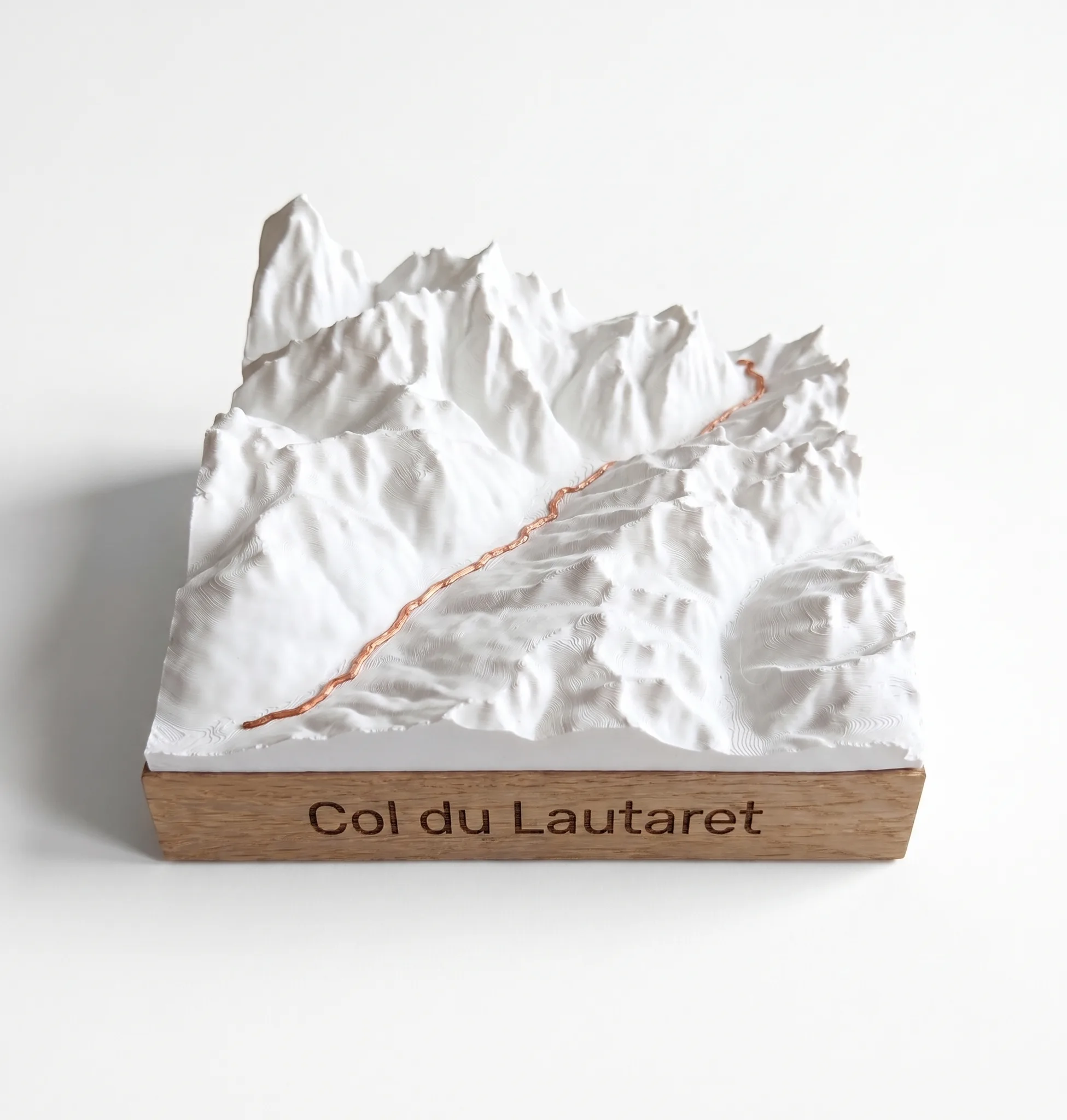 Col du Lautaret – Mapa 3D de relieve — Base cuadrada · Blanco mate / Cobre