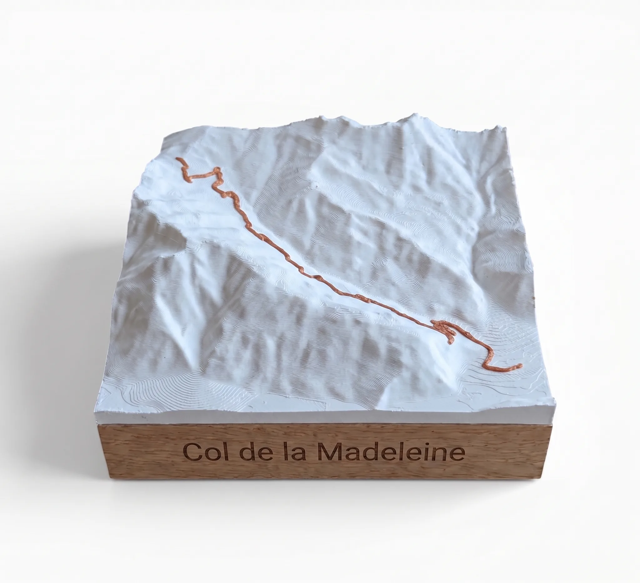 Col de la Madeleine — 3D Relief Map — Square Base · Matt White / Copper