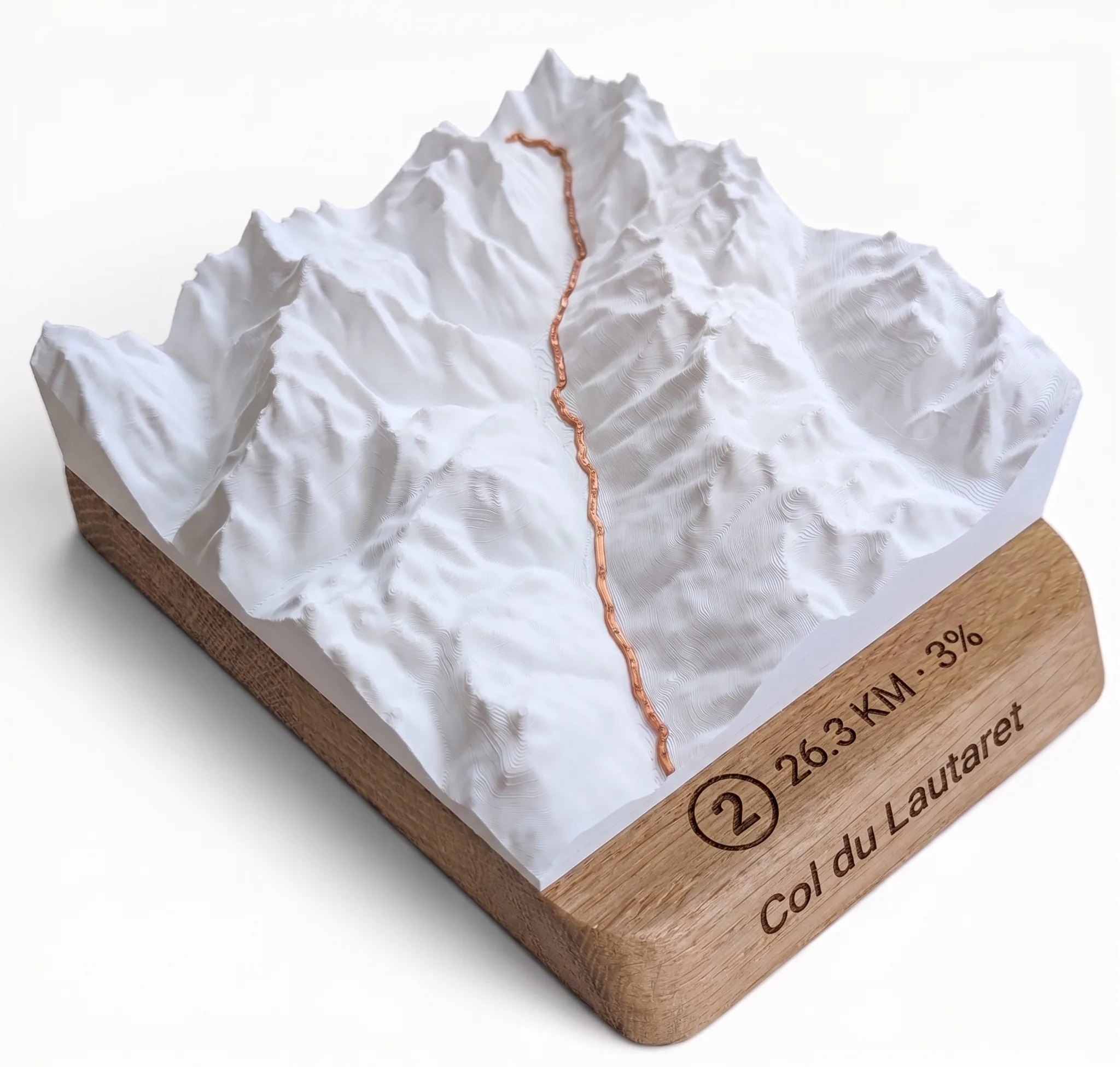 Col du Lautaret – Mapa de relieve 3D — Base redondeada · Blanco mate / Cobre