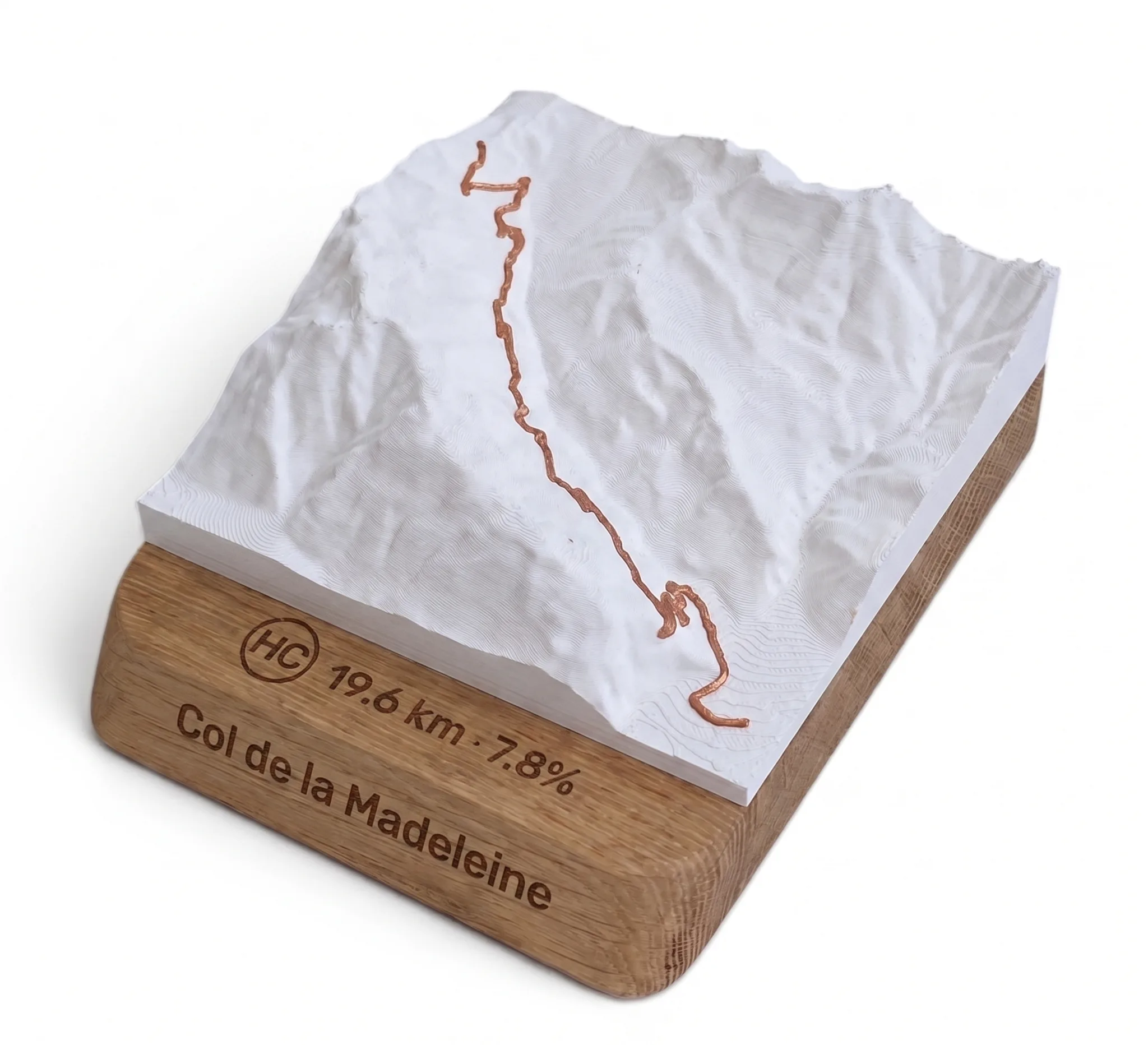 Col de la Madeleine — 3D Relief Map — Rounded Base · Matte White / Copper