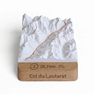 Cartolina 3D in rilievo del Col du Lautaret da Briançon, base in rovere incisa, trofeo ciclistico fabbricato in Francia