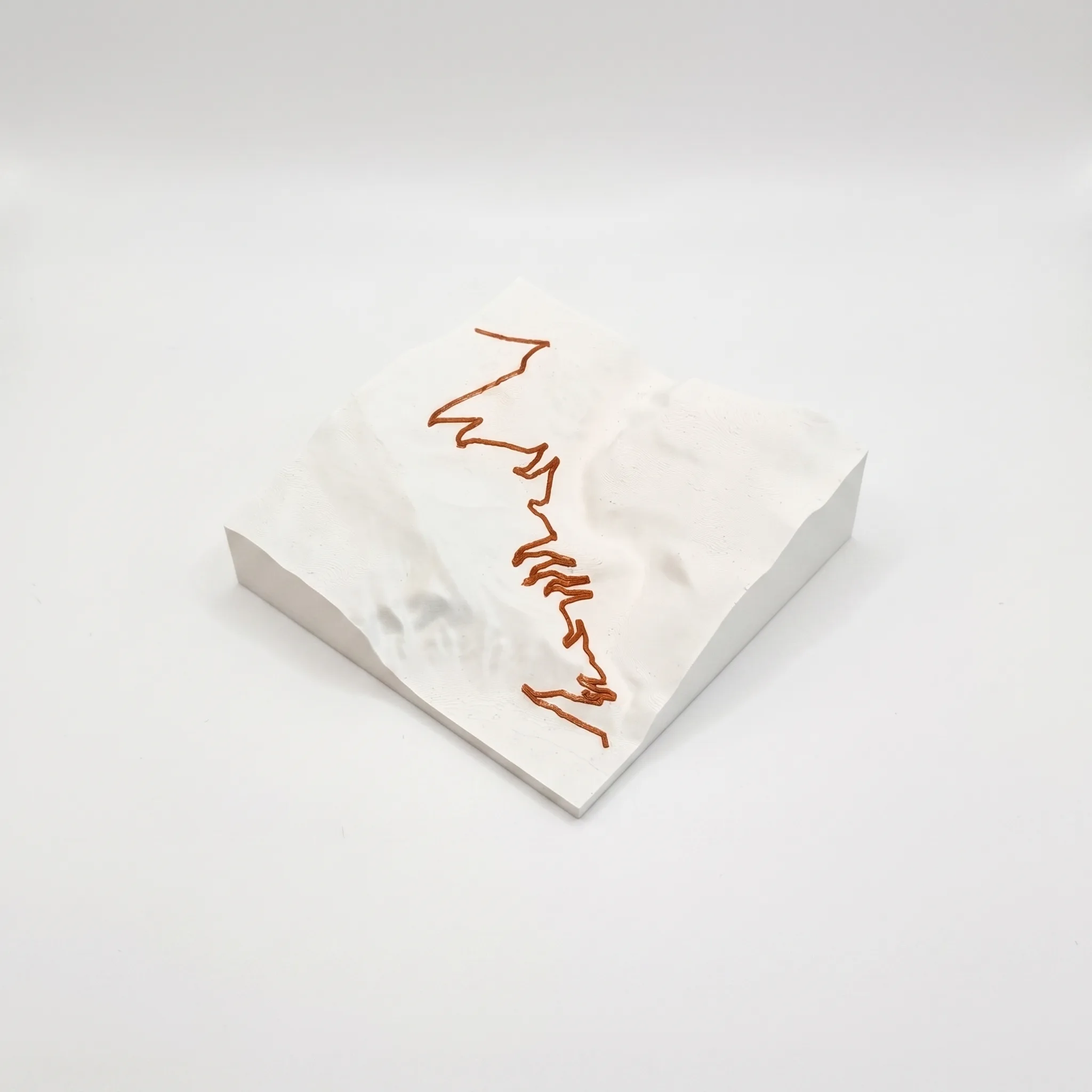 Carte 3D Alpe d'Huez – Trophée topographique relief du col mythique — Montagne seule · Blanc mat / Cuivre