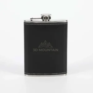 Flasque à alcool simili-cuir noir personnalisée, logo gravé au laser — 3D Mountain