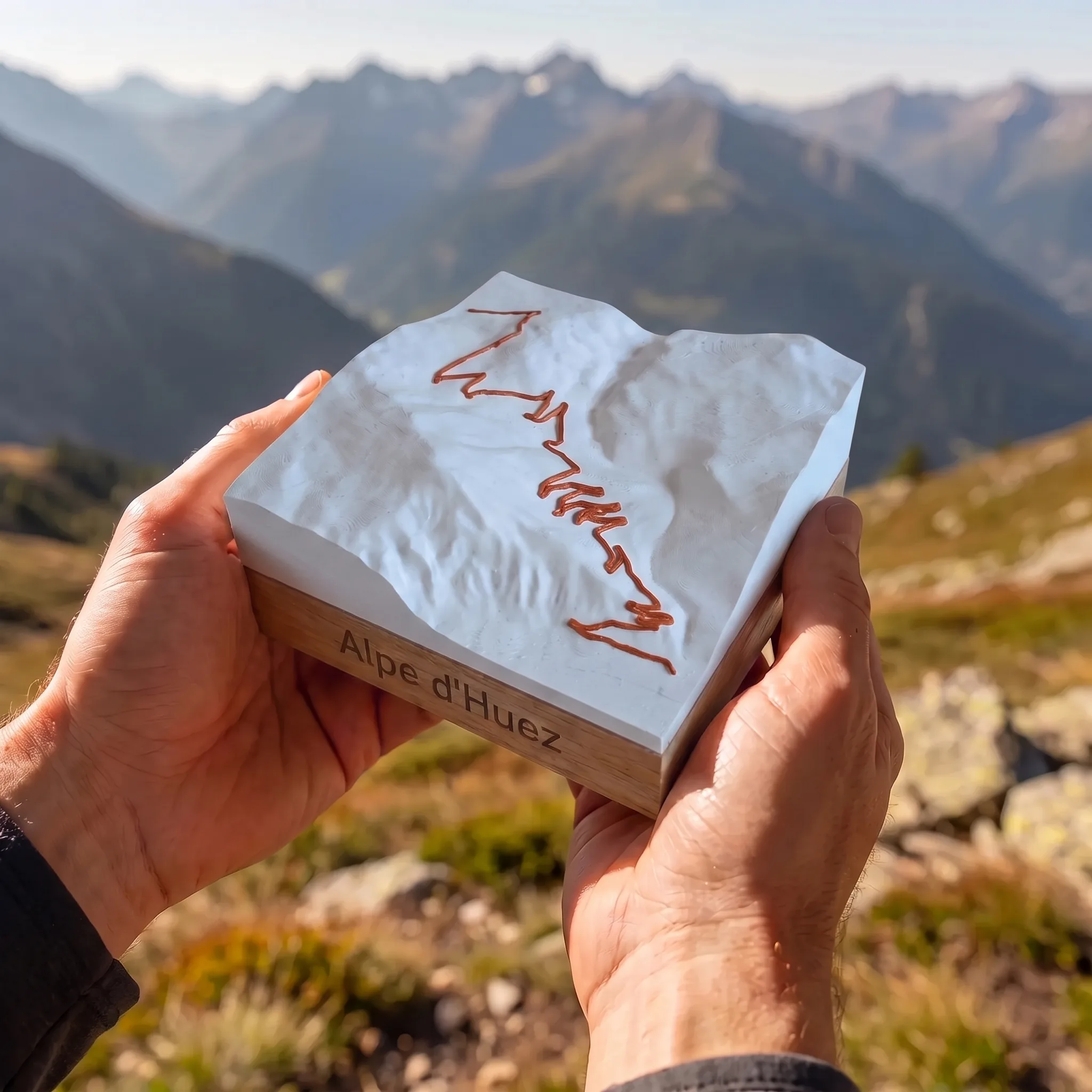 Carte 3D Alpe d'Huez – Trophée topographique relief du col mythique — conserve les main mais en exterieur avec