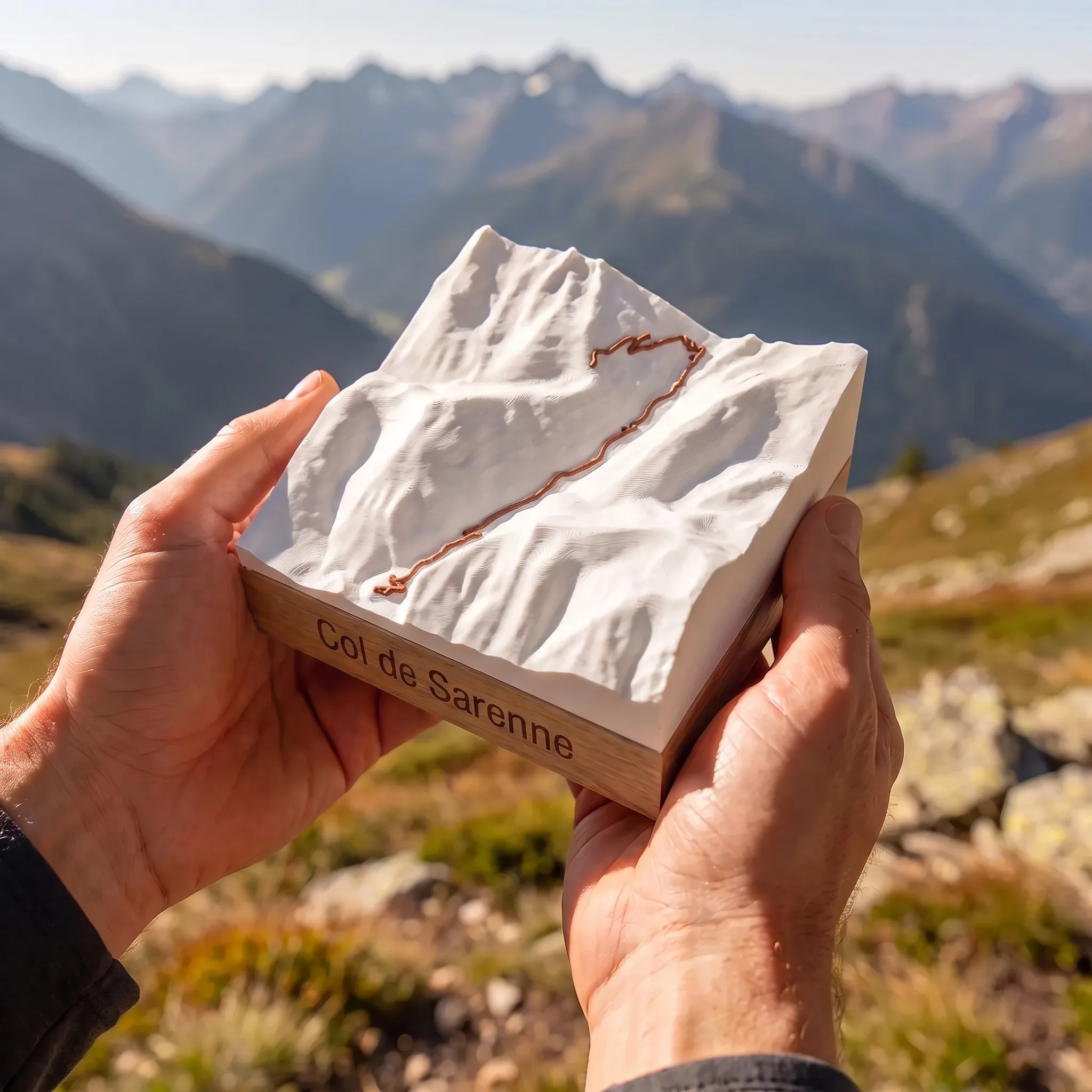 Col de Sarenne depuis le Lac du Chambon — Carte topographique 3D en relief — conserve les main mais en exterieur avec