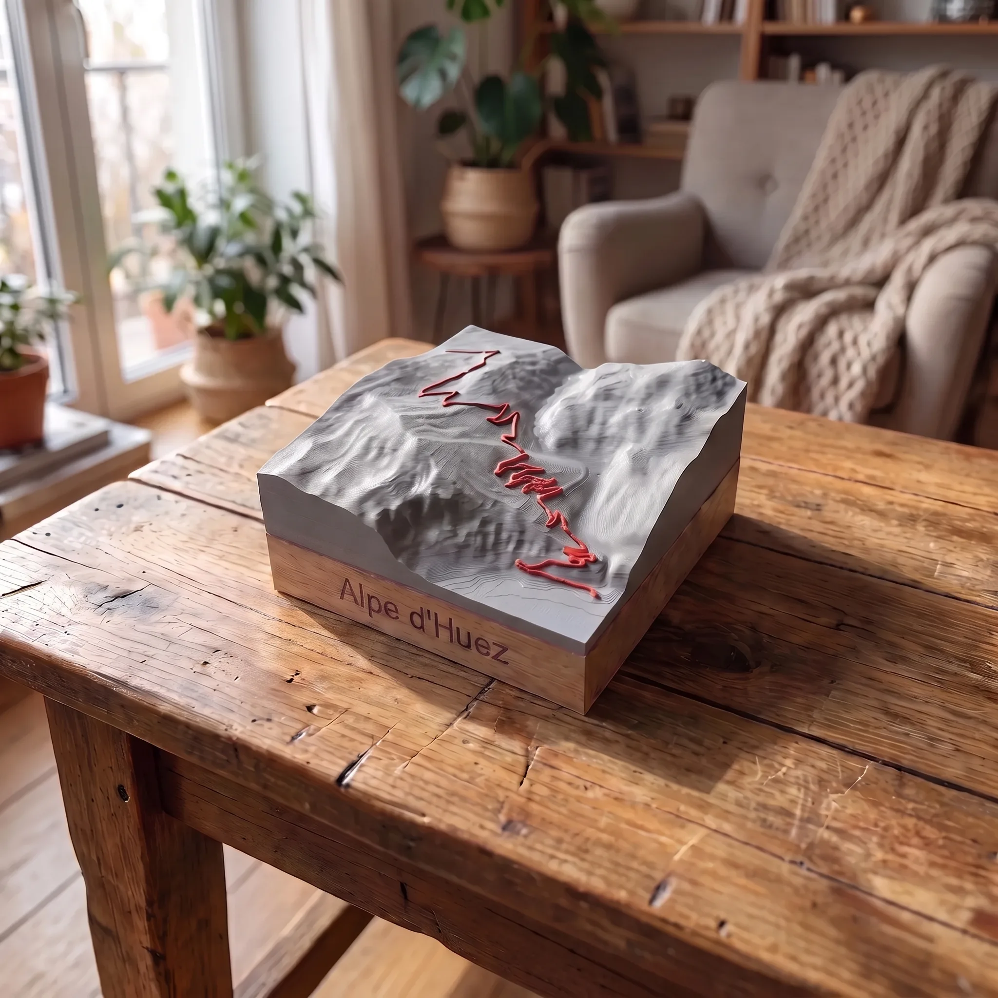 Carte 3D Alpe d'Huez – Trophée topographique relief du col mythique — l objet sur la table doit etre peu plus